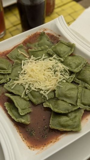 🍝 Ravioli Espinacha Humus at Veggie Lunch in Santiago