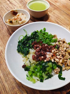 Thunder Tea Rice with additional carrot cake. at Thunder Tree 擂茶树 - VivoCity in Central Singapore