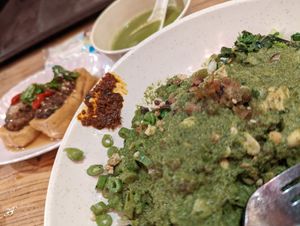 Thunder tea rice set with side dish tofu 😋 chili is spicy! at Thunder Tree 擂茶树 - VivoCity in Central Singapore