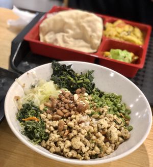 Thunder tea rice (Lei chai rice) and curry set at Thunder Tree 擂茶树 - VivoCity in Central Singapore