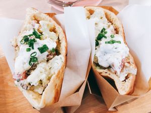 In-a-pita : cauliflower pita. I love it!  at Chick Peace 칙피스 - Gangnamgu in Seoul