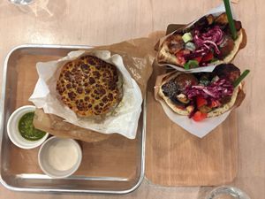 Roasted cauliflower and vegan pita falafel wrap  at Chick Peace 칙피스 - Gangnamgu in Seoul