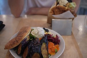 Salad and vegan burger pitta at Chick Peace 칙피스 - Gangnamgu in Seoul
