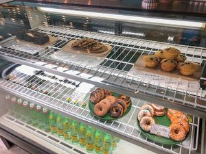 Dessert Case with brownies, cookies and donuts at Counterpart Vegan in Los Angeles