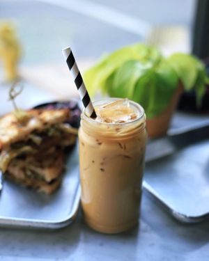 Iced Latte with Oat Milk at Counterpart Vegan in Los Angeles