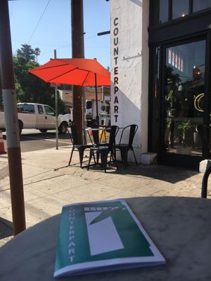 Corner outdoor seating  at Counterpart Vegan in Los Angeles