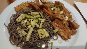 Sticky tofu with soba at La Piparra in Bilbao