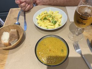 Dahl soup and fries   at La Piparra in Bilbao