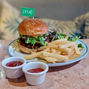 Plant-Based Truffled Mushroom Swiss Burger at Privé - Wheelock Place in Central Singapore