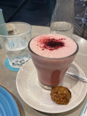 Beetroot latte  at Privé - Wheelock Place in Central Singapore