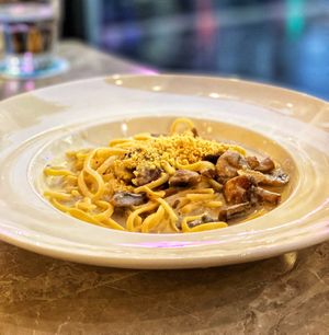 Vegan carbonara  at Privé - Wheelock Place in Central Singapore