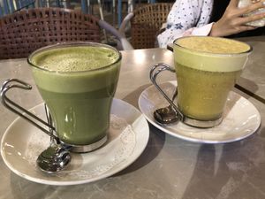 Matcha latte and turmeric latte at Privé - Wheelock Place in Central Singapore