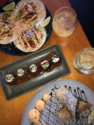 Arrancini balls, tacos and mock duck roti rolls!  at Tyranny of Distance in Windsor