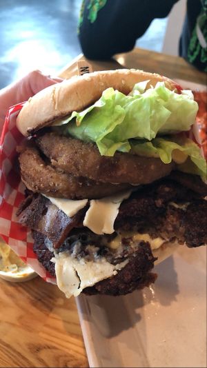 Wester bacon double hamburger 🍔  at Munchies Vegan Diner in Santa Ana