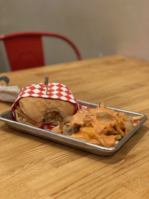 I’m loving the house made patty  at Munchies Vegan Diner in Santa Ana