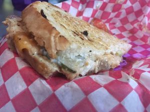 Tuna melt thing (other half already eaten) at Munchies Vegan Diner in Santa Ana