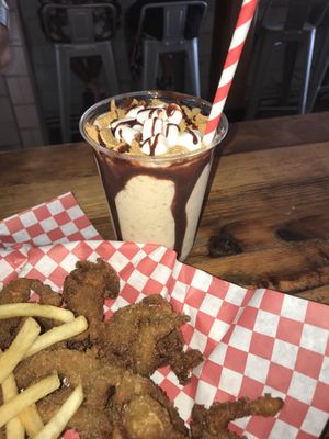 S’mores shake and chicken with fries at Munchies Vegan Diner in Santa Ana