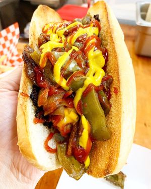 Giant Street Dog at Munchies Vegan Diner in Santa Ana