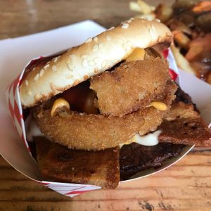 Western Bacon Munch Burger at Munchies Vegan Diner in Santa Ana