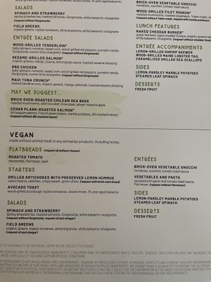 Vegan menu  at Seasons 52 in Fort Lauderdale
