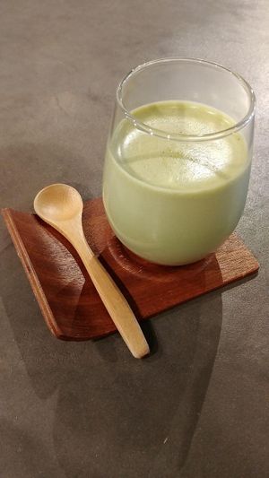 matcha soy latte at Tanuki Nozawa in Nozawaonsen