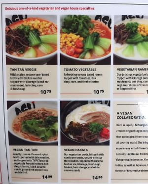 Vegan options  at Agu Ramen in Dallas