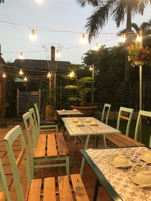 Garden seating at Bep Chay Co May in Vung Tau