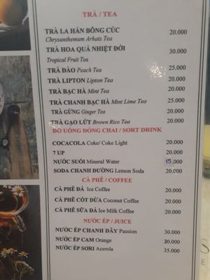Drink menu, they add cow milk to the coffee but you can have it without at Fast Vegans in Ho Chi Minh City