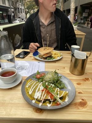 Omelet with Kale and eggplant, club sandwich  at Miss Sina - Surry Hills in Surry Hills