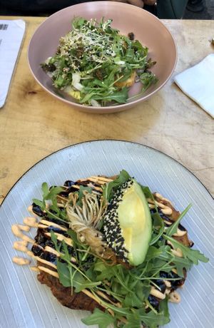 KIMCHI & LEEK PANCAKE + NEW YORK STACK at Miss Sina - Surry Hills in Surry Hills