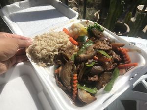 #27 Mongolian soy “beef” and I added eggplant.  at Fresh Mint in Scottsdale