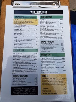 menu at Mr. Morris in Tilburg