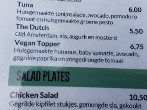 vegan option on menu at Mr. Morris in Tilburg