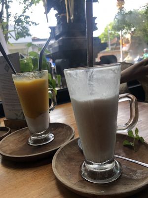 Mango coconut shake and Vegan coconut shake   at Cafe Vida in Canggu