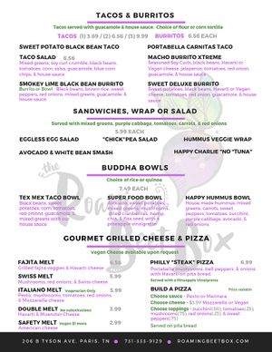 Menu at Tickled Tummy in Paris