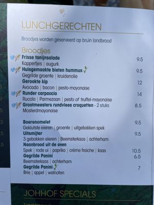Lunch menu   at Johanna's Hof in Castricum