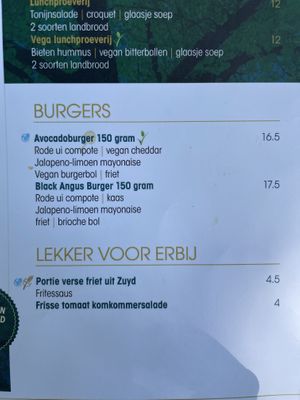 Menu  at Johanna's Hof in Castricum