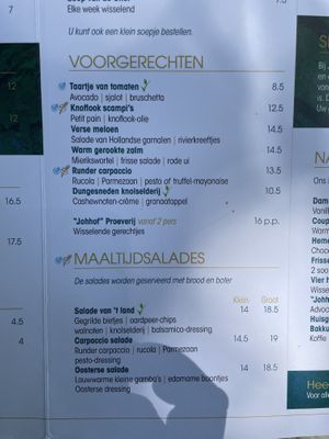 Menu  at Johanna's Hof in Castricum