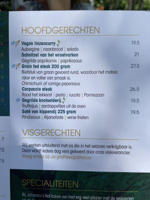 Menu  at Johanna's Hof in Castricum