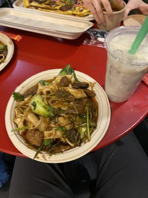Vegan duck noodles and tofu pudding drink  at Very Fresh Noodles in New York City