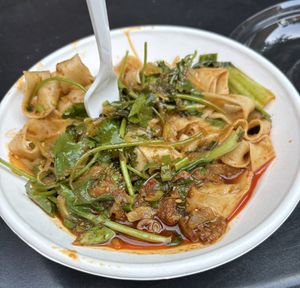 spicy mock duck noodles  at Very Fresh Noodles in New York City