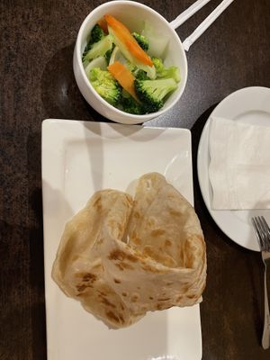 Roti ask to be made vegan with steamed veggies  at Coco Garden in Rochester