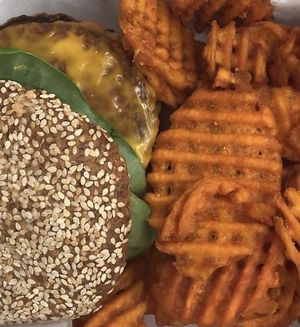 beyond burger with cheese and fries!  at MSP - Peoples Organic - T1 in St Paul