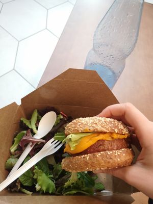Beyond Meat Burger with salad at MSP - Peoples Organic - T1 in St Paul
