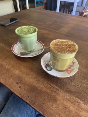 Matcha and turmeric late  at Plant Based Wholefoods in Katoomba