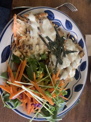 Japanese savoury pancake  at Plant Based Wholefoods in Katoomba