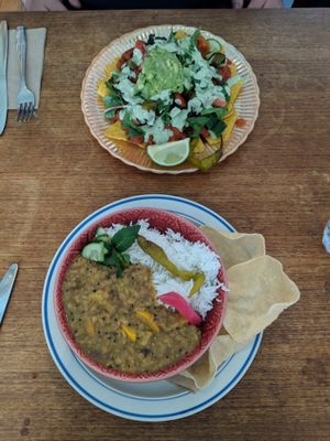 Nachos and dahl. Yum! at Plant Based Wholefoods in Katoomba