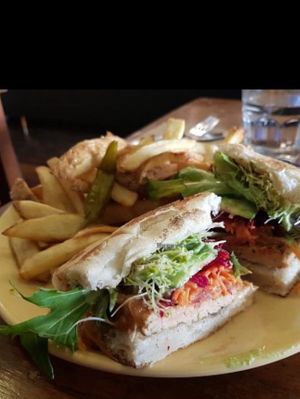  Tempeh burger (not my photo) but I forgot to take one  at Plant Based Wholefoods in Katoomba
