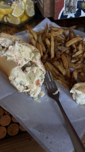 Vegan lobster roll with fries.  at Cobra Cabana in Richmond