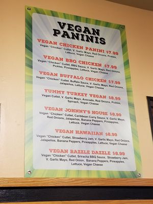 Vegan panini menu at Hot Krust in Orlando